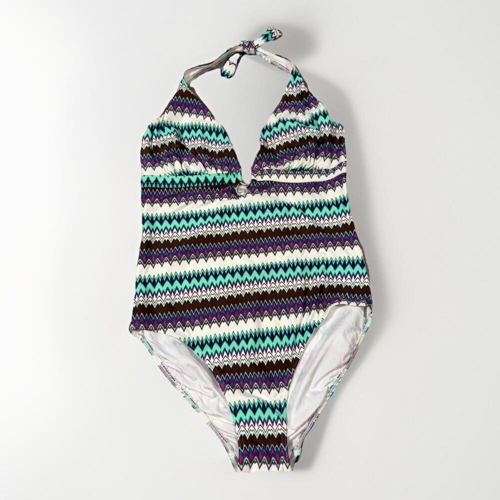 Storm-In-A-D-Cup Striped Multi Color One Piece Full Swimsuit Sz 38D NWT (A25)